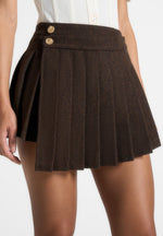 Joelle - Wool Asymmetric Pleated Mini Skirt - Brown