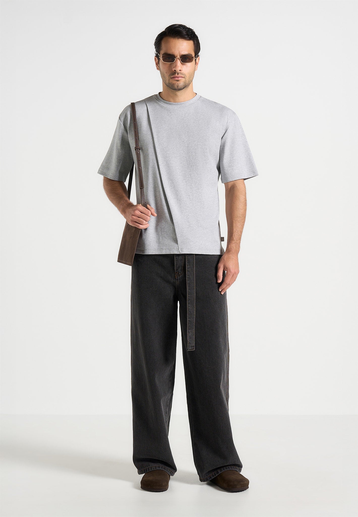 Hugo - Relaxed Fit T-Shirt With Pleat - Grey 