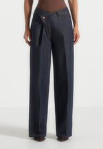 Astrid - Wrapover Denim Wide Leg Jeans - Indigo