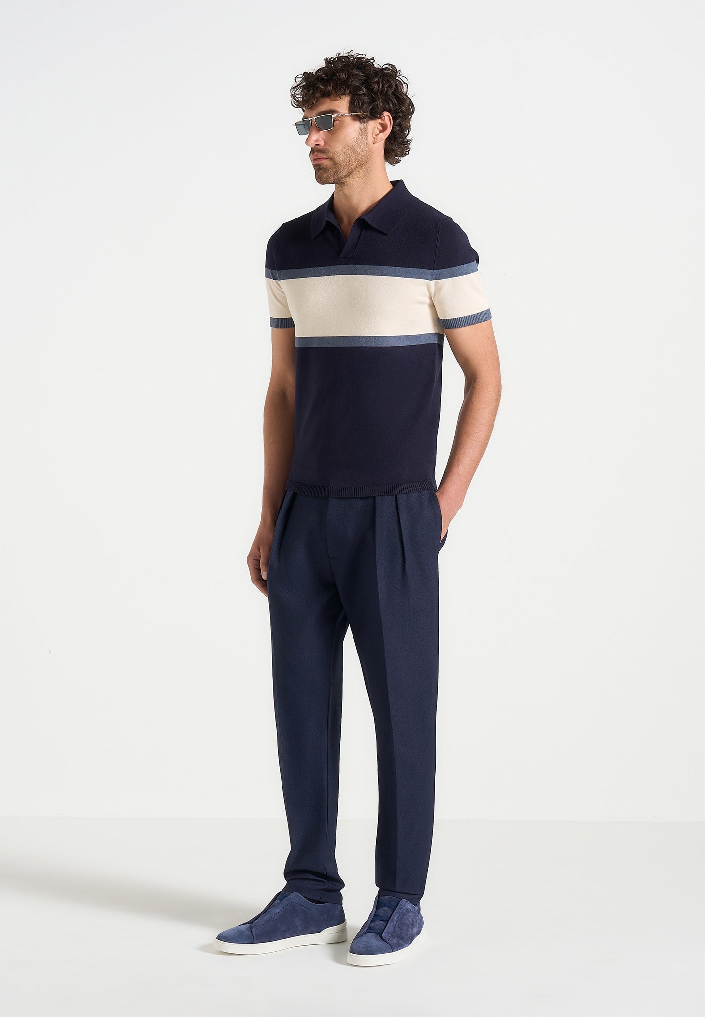 Enzo - Colour Block Polo Top - Navy 
