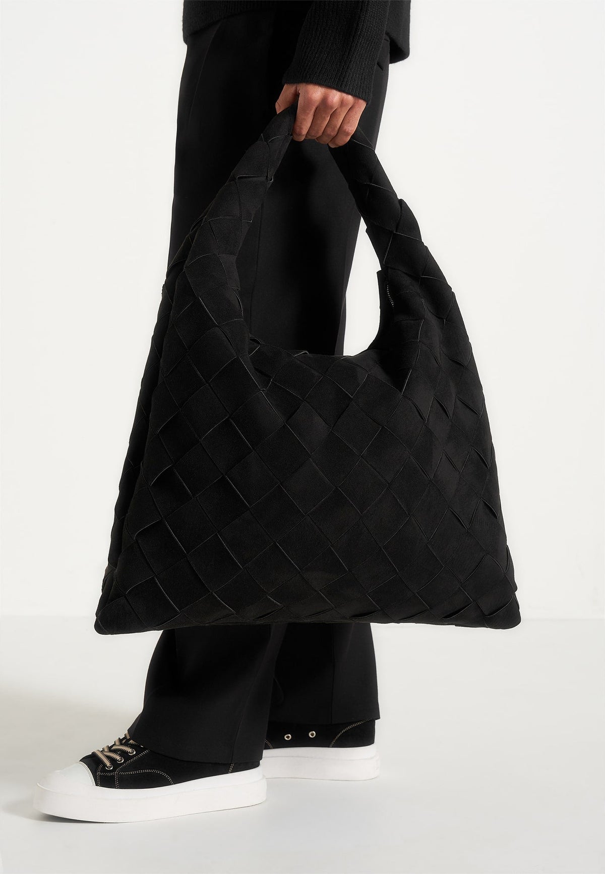 Aubin - Suede Woven Hobo Bag - Black
