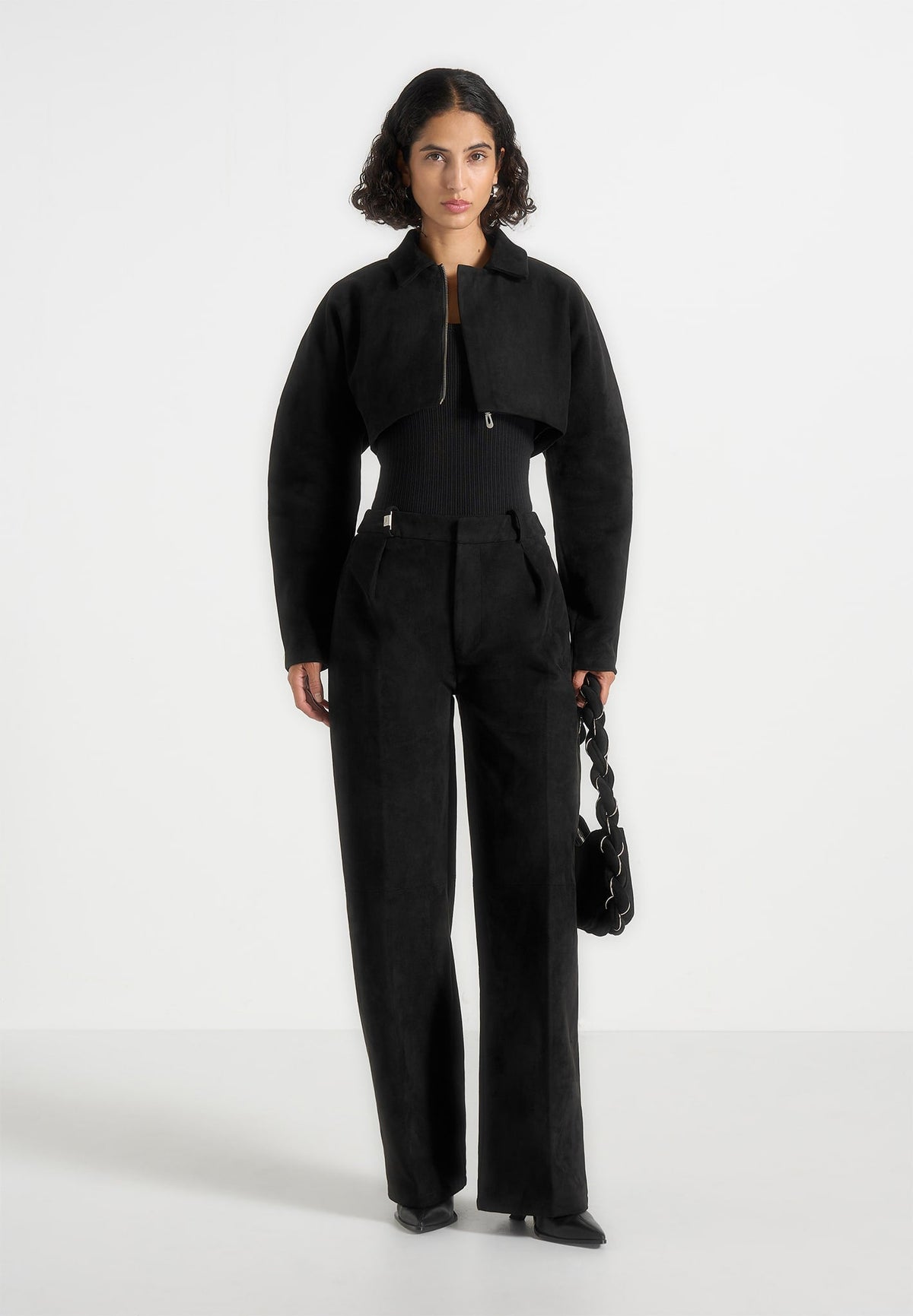 Elya - Suede Super Cropped Jacket - Black