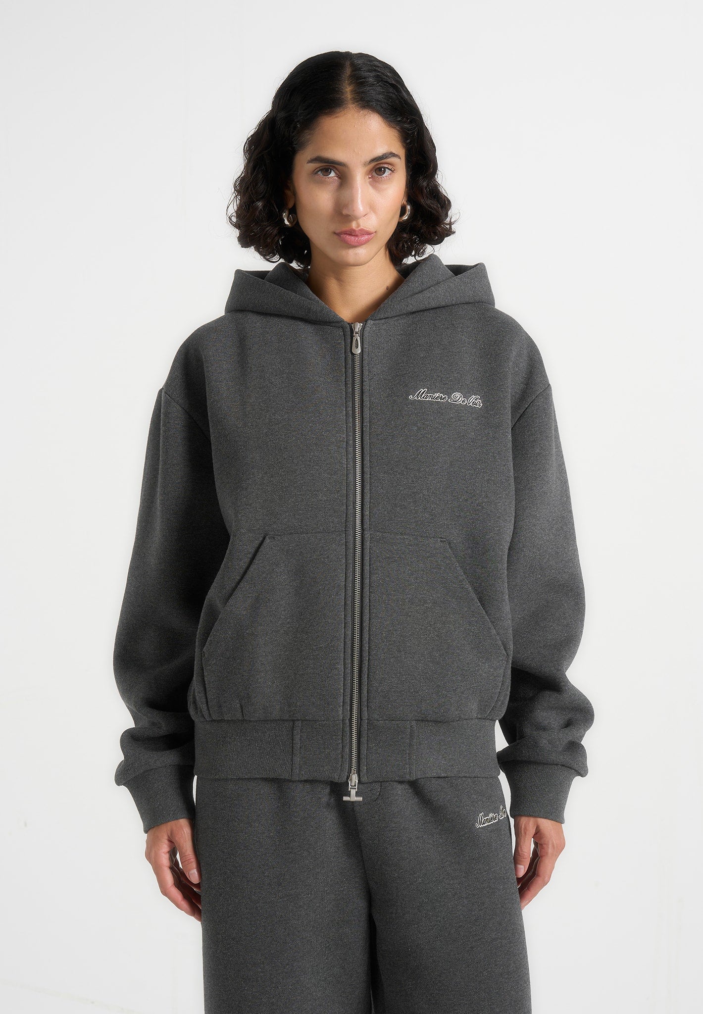 Zia - Unisex Signature Relaxed Fit Zip Hoodie - Charcoal Grey