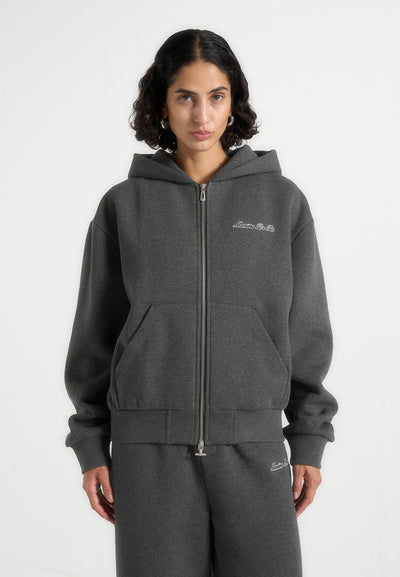 Zia - Unisex Signature Relaxed Fit Zip Hoodie - Charcoal Grey