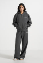 Zia - Unisex Signature Relaxed Fit Zip Hoodie - Charcoal Grey