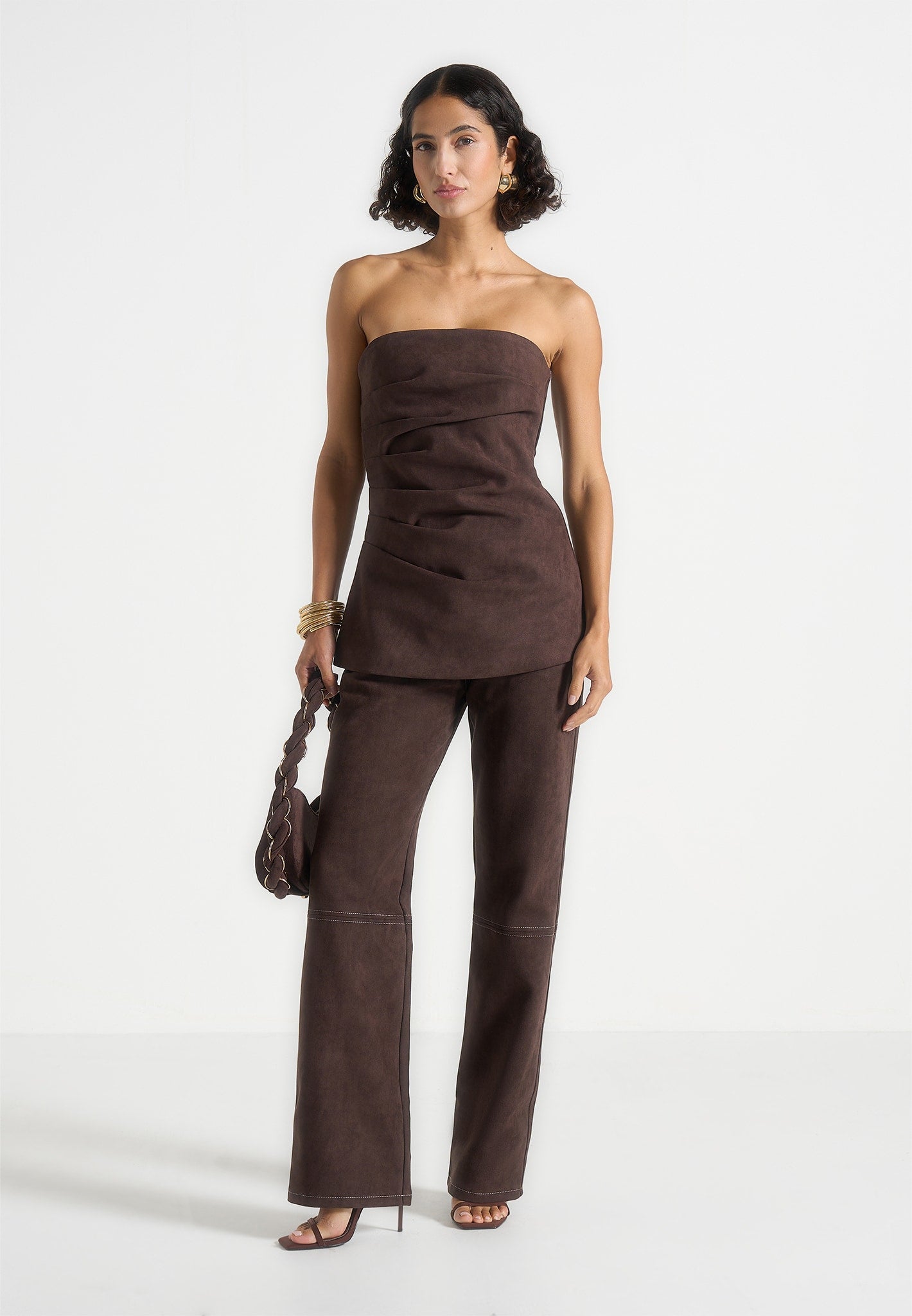 Kalie - Suede Boyfriend Jeans - Brown 