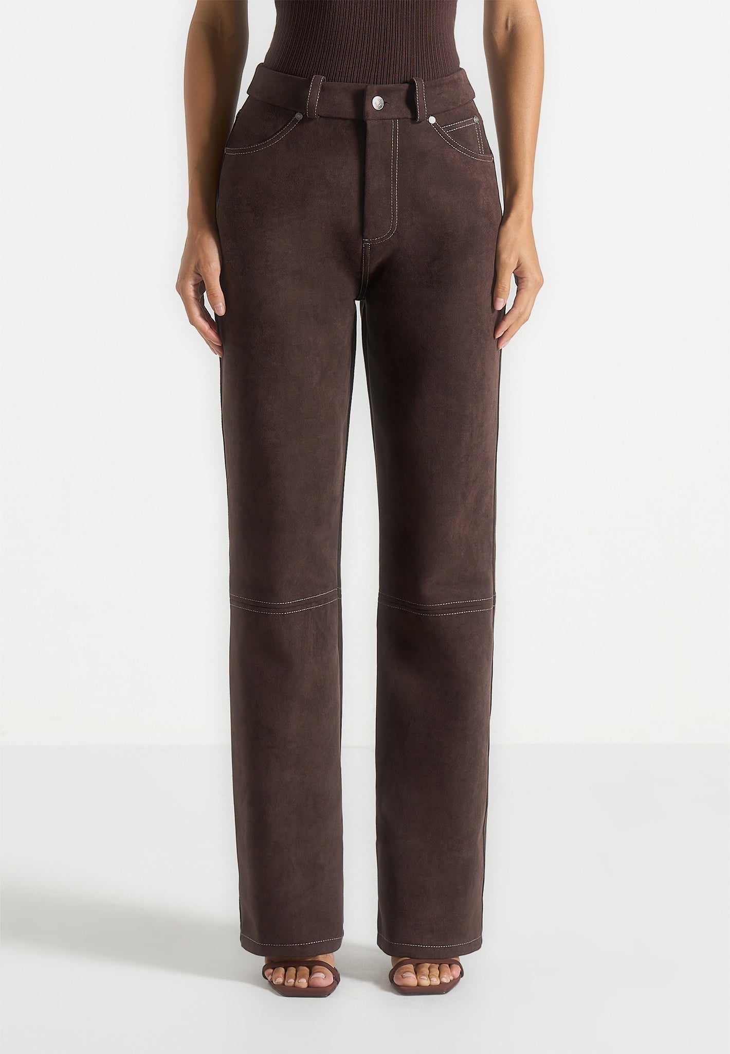Kalie - Suede Boyfriend Jeans - Brown 