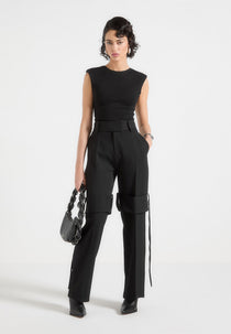 Isabelle - Tailored Belted Strap Detail Pants - Black