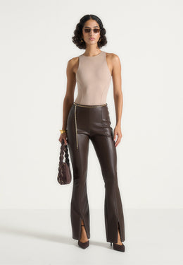 ninon-leather-fit-and-flare-pants-with-chain-brown
