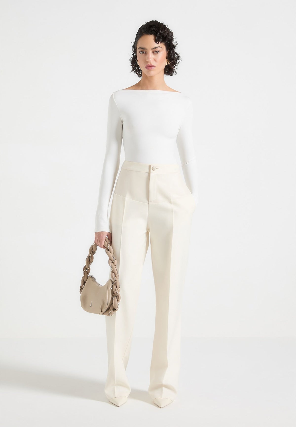 Blanche - Leather Panel Tailored Pants - Off White