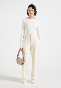 Blanche - Leather Panel Tailored Pants - Off White