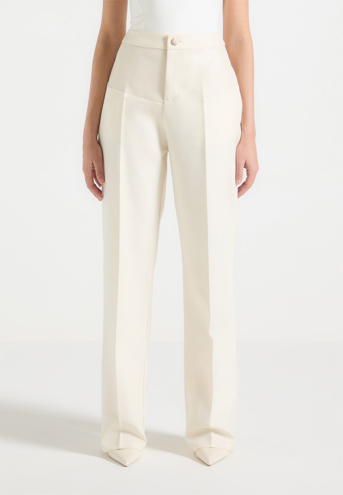 Blanche - Leather Panel Tailored Pants - Off White