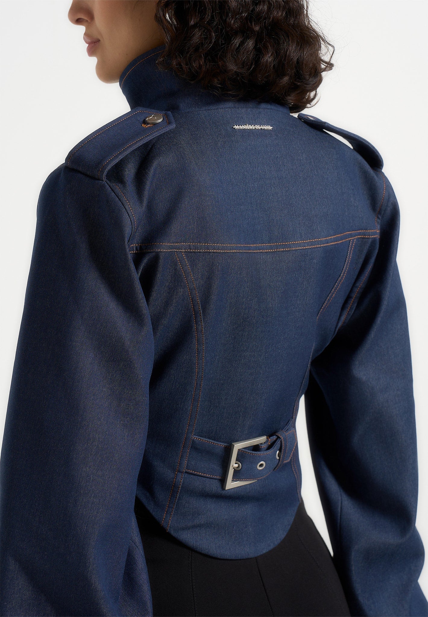 Solange - Denim Tacked Sleeve Corset Jacket - Indigo