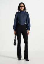 Solange - Denim Tacked Sleeve Corset Jacket - Indigo