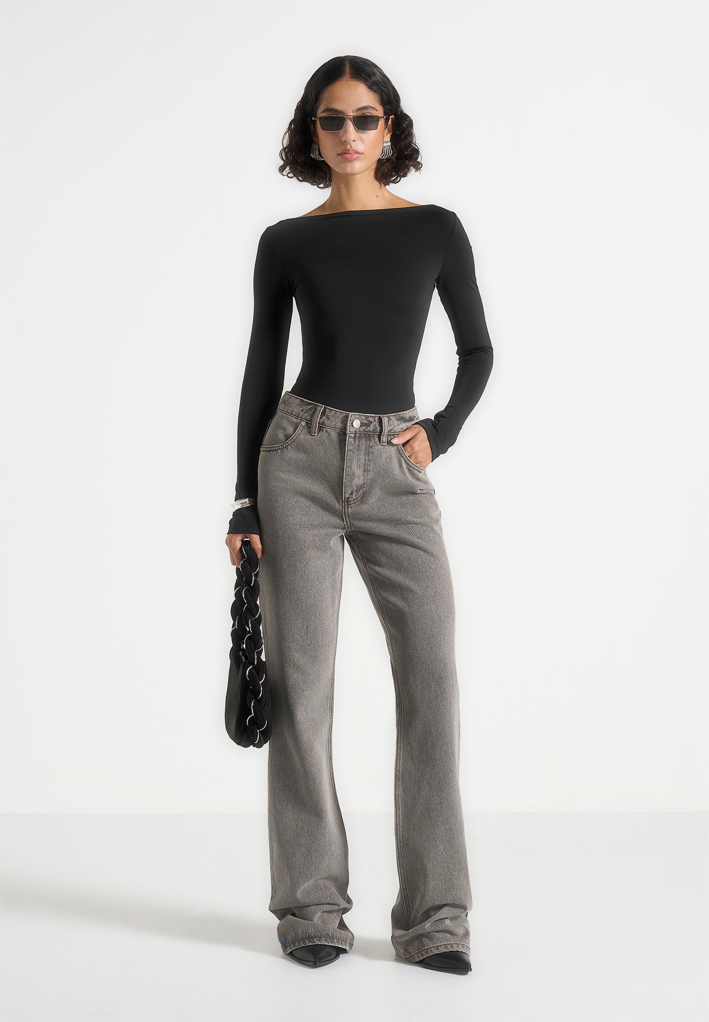 Abbie - Stacked Fit And Flare Jeans - Light Grey 
