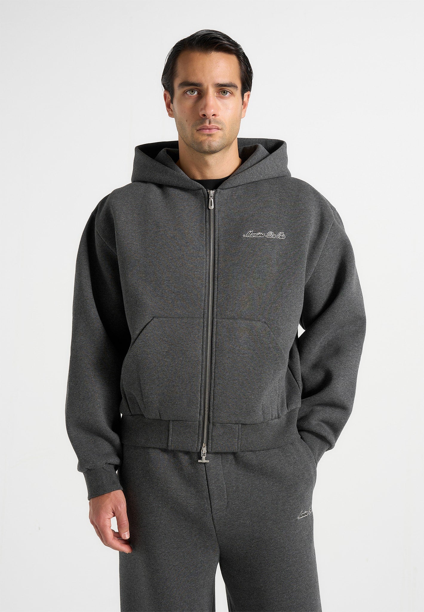 Zia - Unisex Signature Relaxed Fit Zip Hoodie - Charcoal Grey
