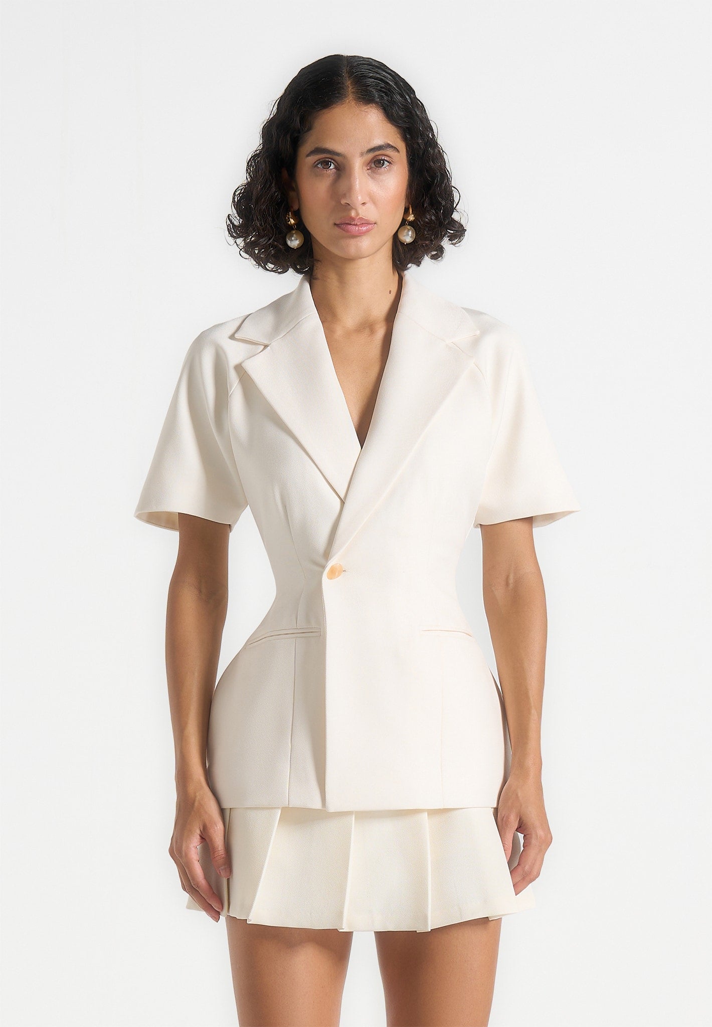Malika - Double Breasted Short Sleeve Blazer - Cream 