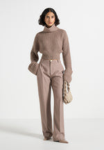 Amaya - Roll Neck Knit Jumper With Cuffs - Taupe