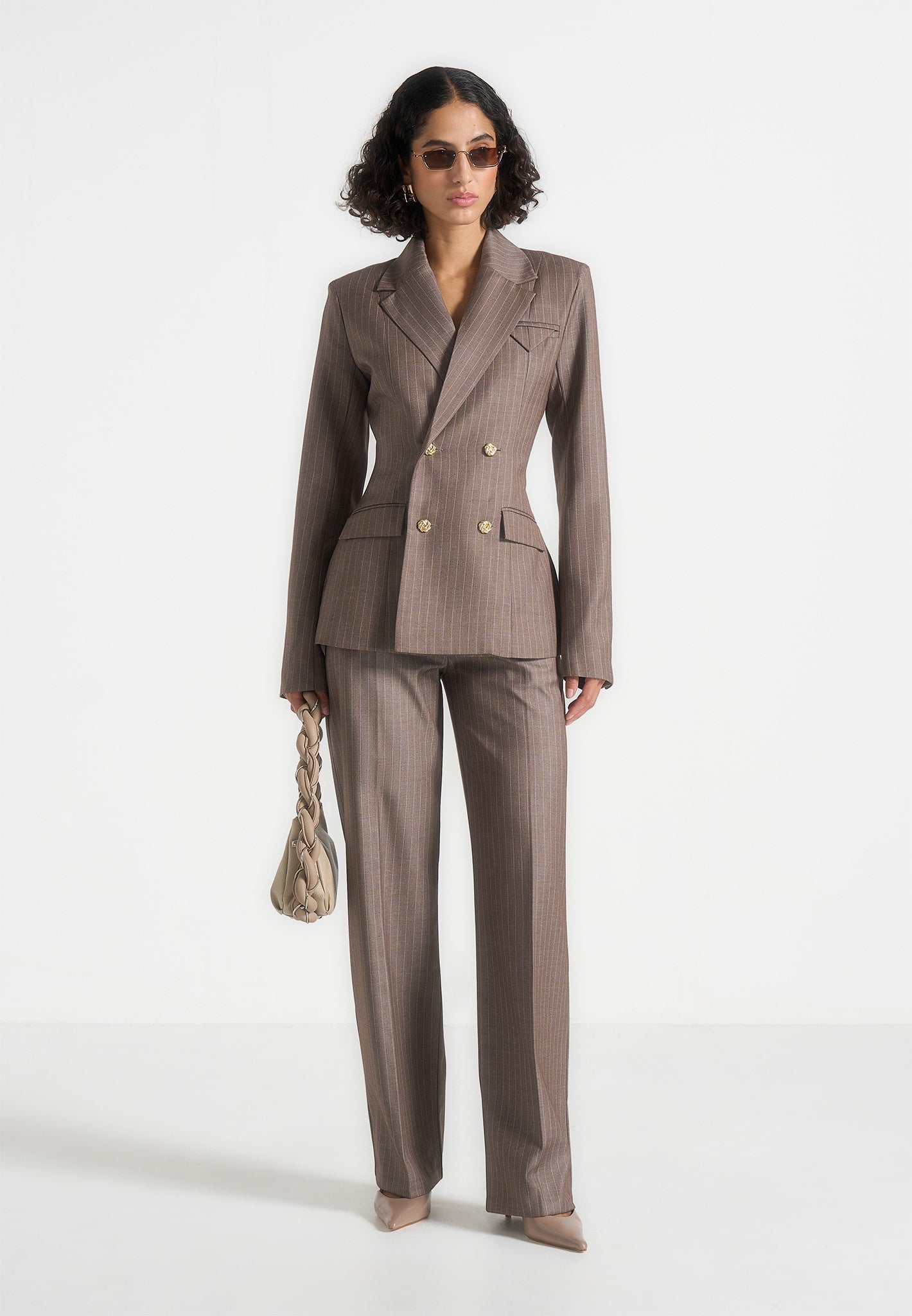 Elsy - Pinstripe Tailored Trousers - Beige 