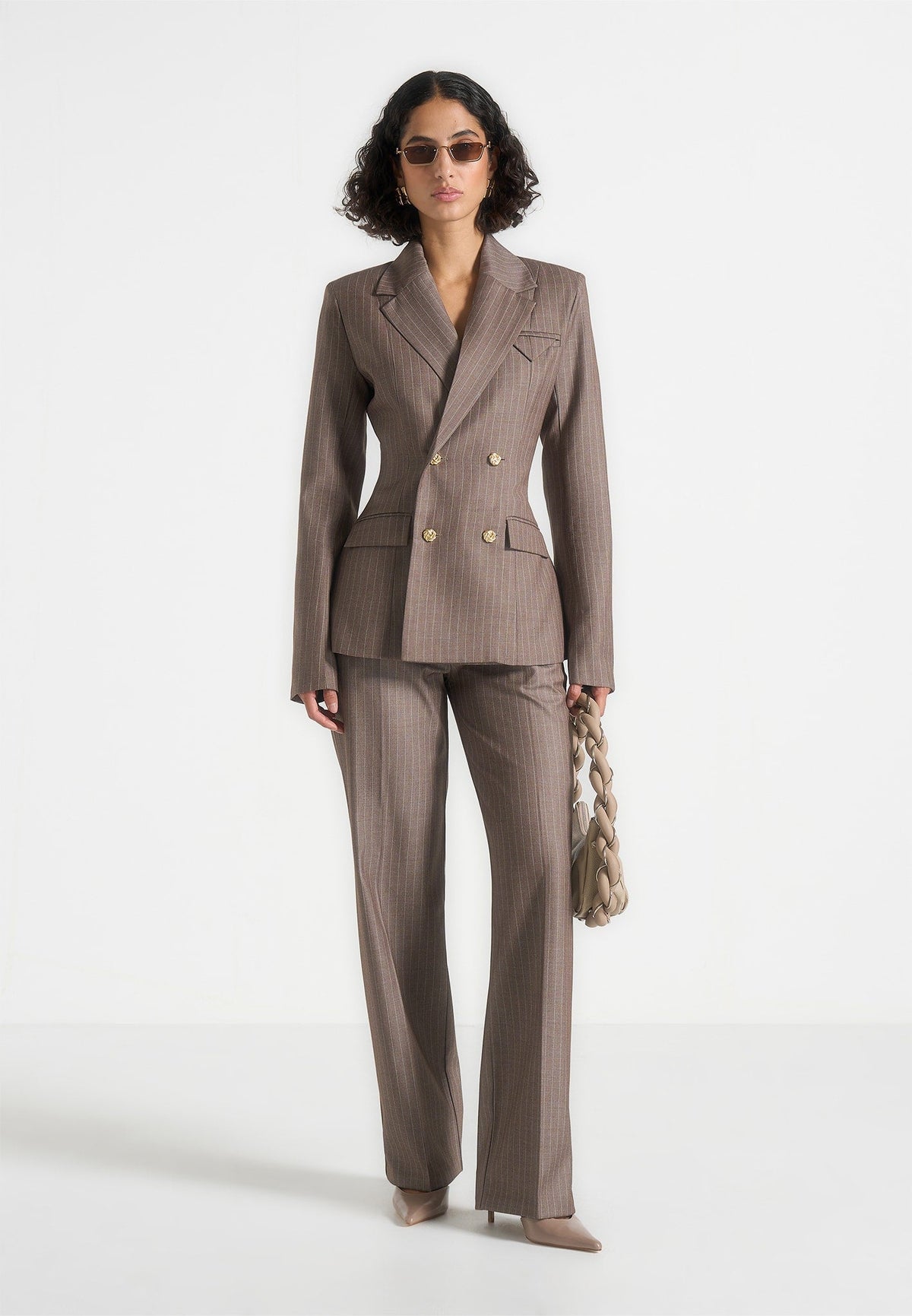 Maia - Pinstripe Double Breasted Blazer - Taupe