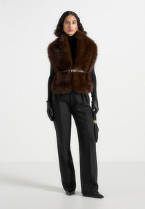 Lira - Fur Gilet With Belt - Dark Brown