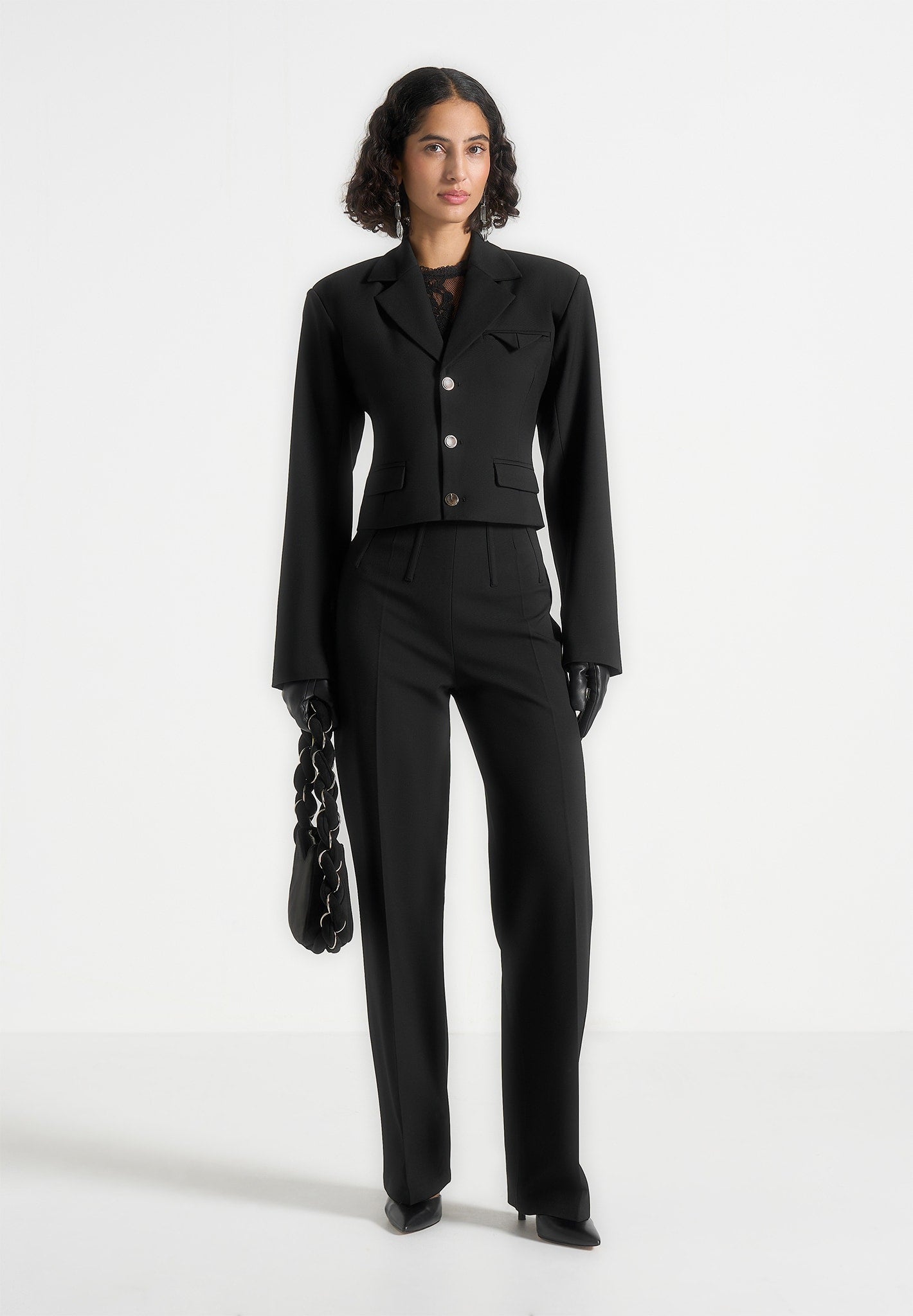 Prisca - Tailored Cropped Blazer - Black 