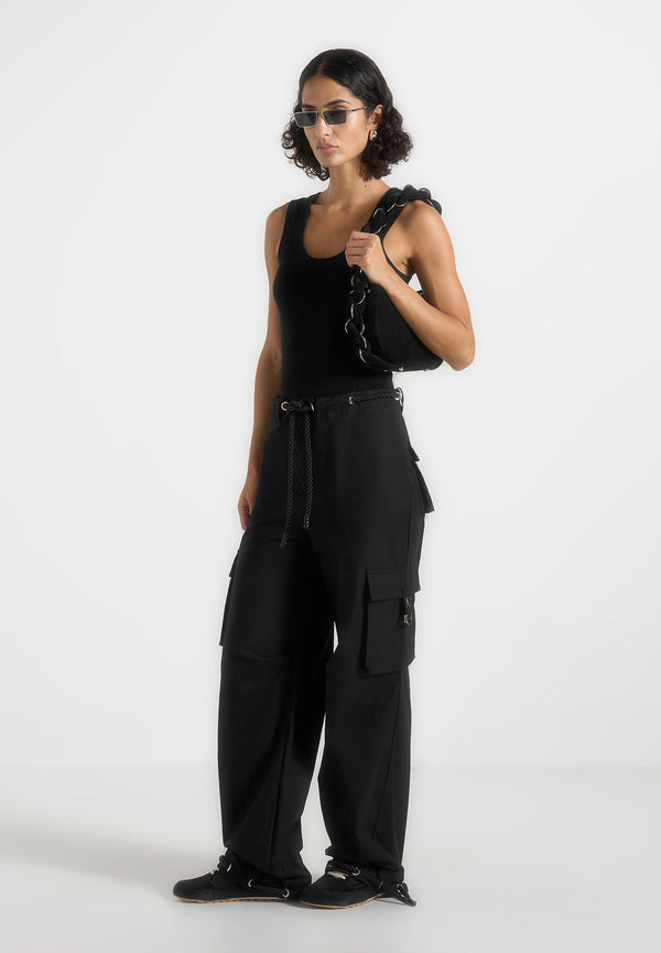Rosa - Ripstop Parachute Cargo Pants - Black