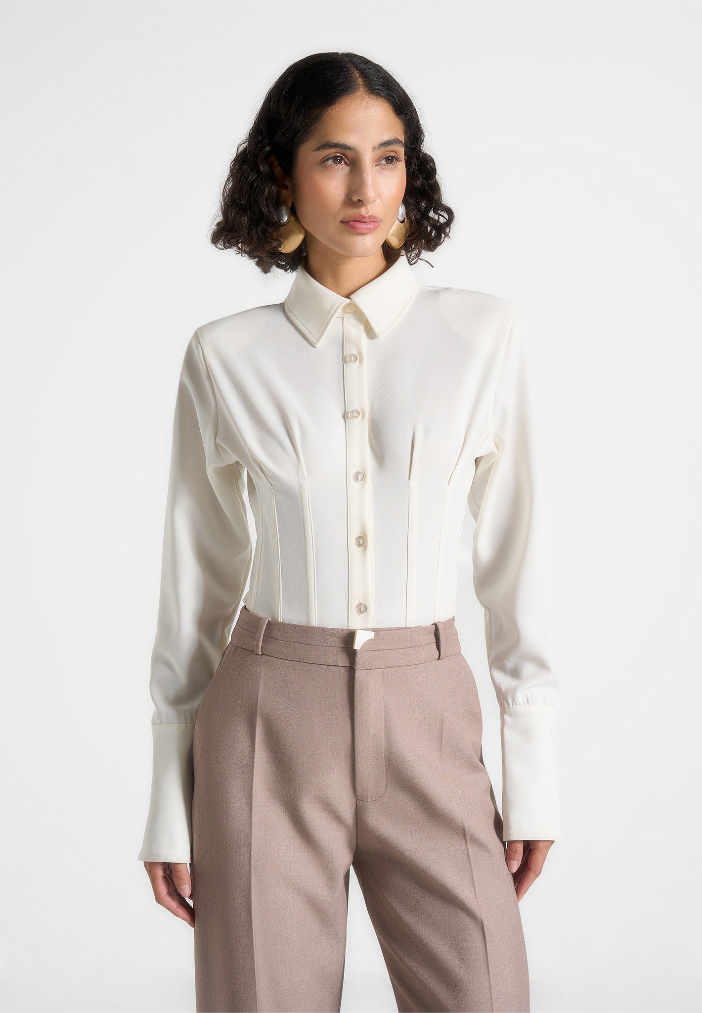 Agnes - Corset Shirt Bodysuit - Off White 