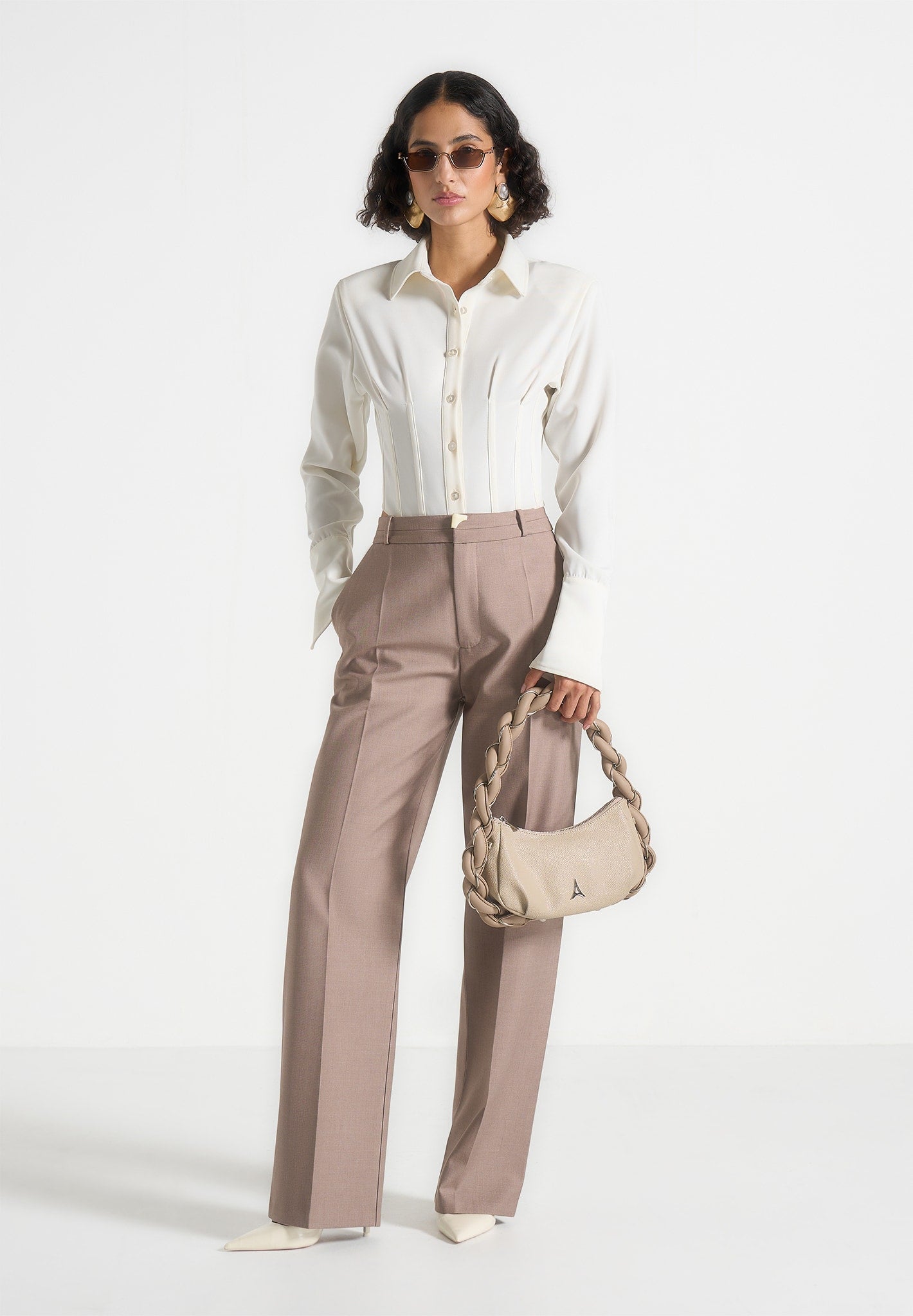 Agnes - Corset Shirt Bodysuit - Off White 