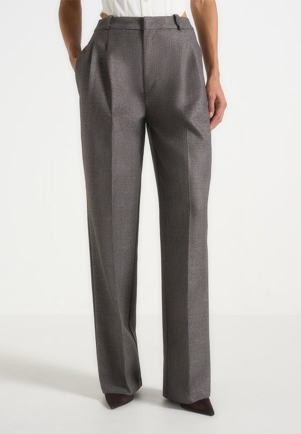 Julie - Speckled Tailored Twin Pleat Trousers - Grey Speckle