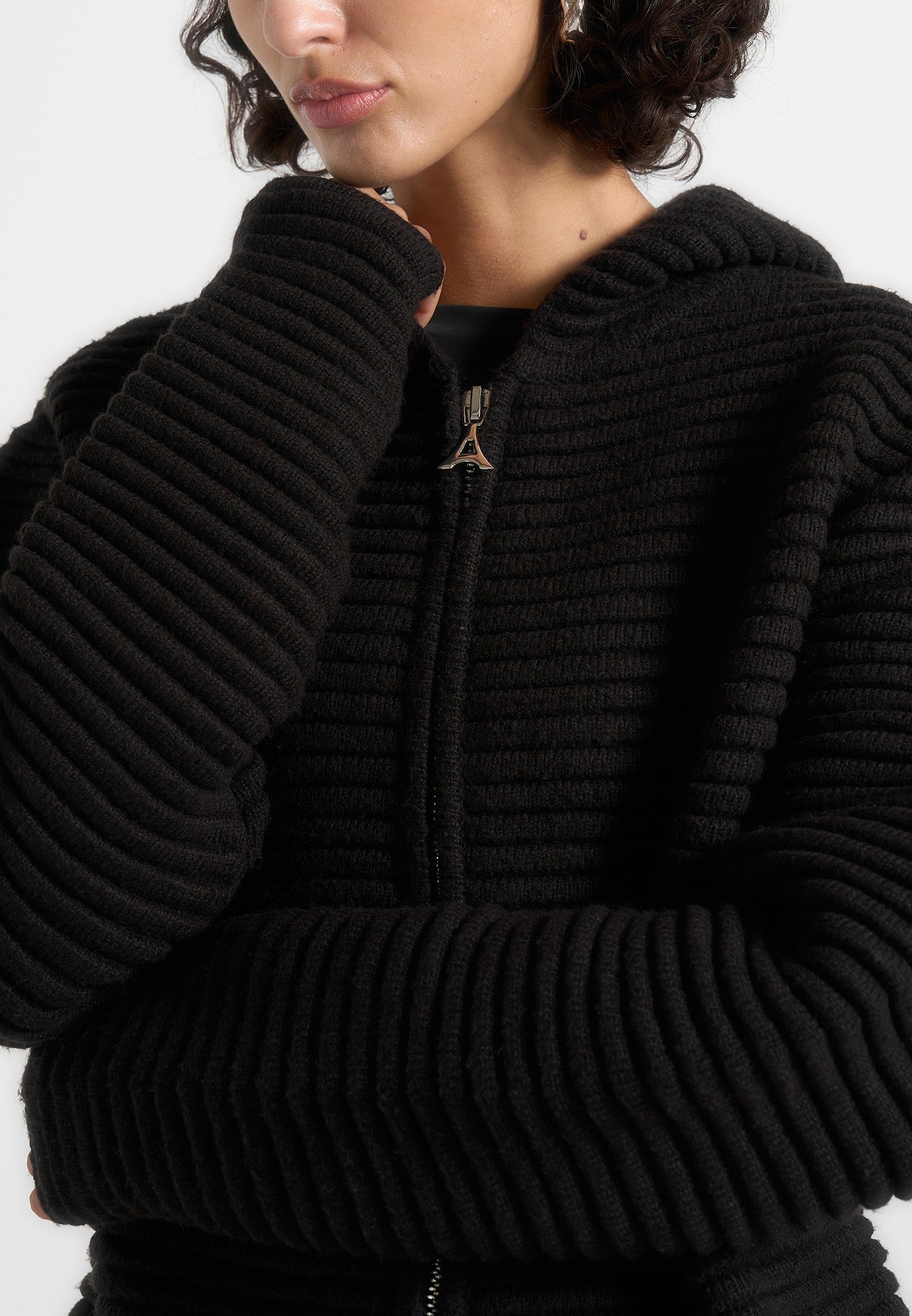 Eden - Unisex Ribbed Knit Zip Up Hoodie - Black