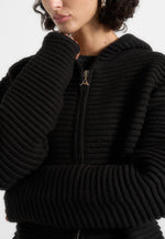 Eden - Unisex Ribbed Knit Zip Up Hoodie - Black