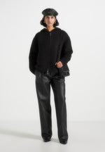 Eden - Unisex Ribbed Knit Zip Up Hoodie - Black