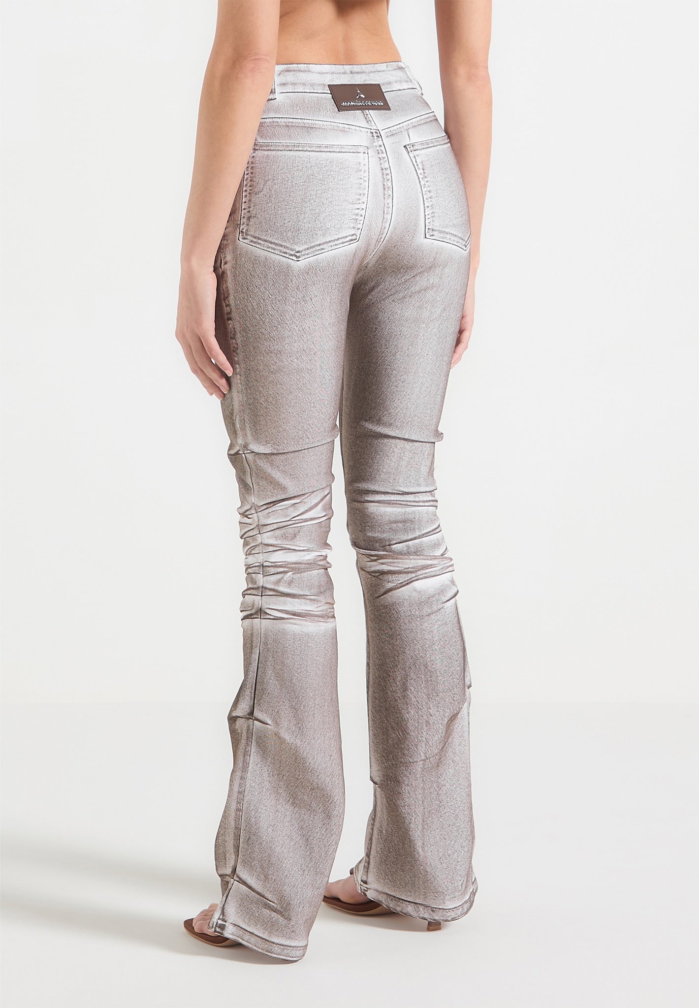 denim-effect-tacked-fit-and-flare-jeans-brown-white