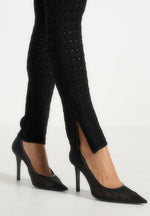 Chantal - Pointelle Knit Long Sleeve Jumpsuit with Belt - Black