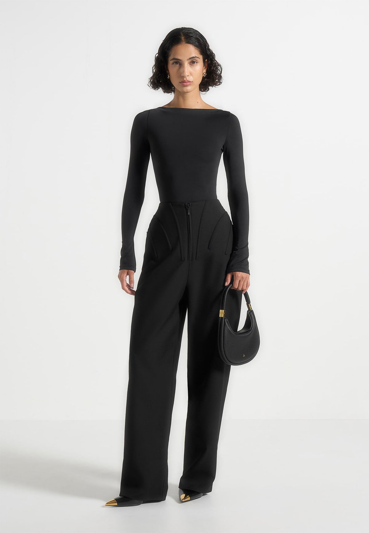 Rena - High Waisted Corset Sculptural Pants - Black