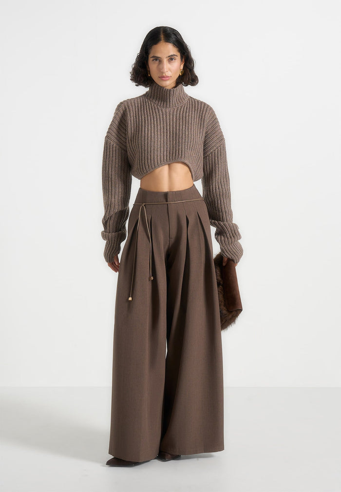 flora-box-pleat-wide-leg-belted-trousers-brown