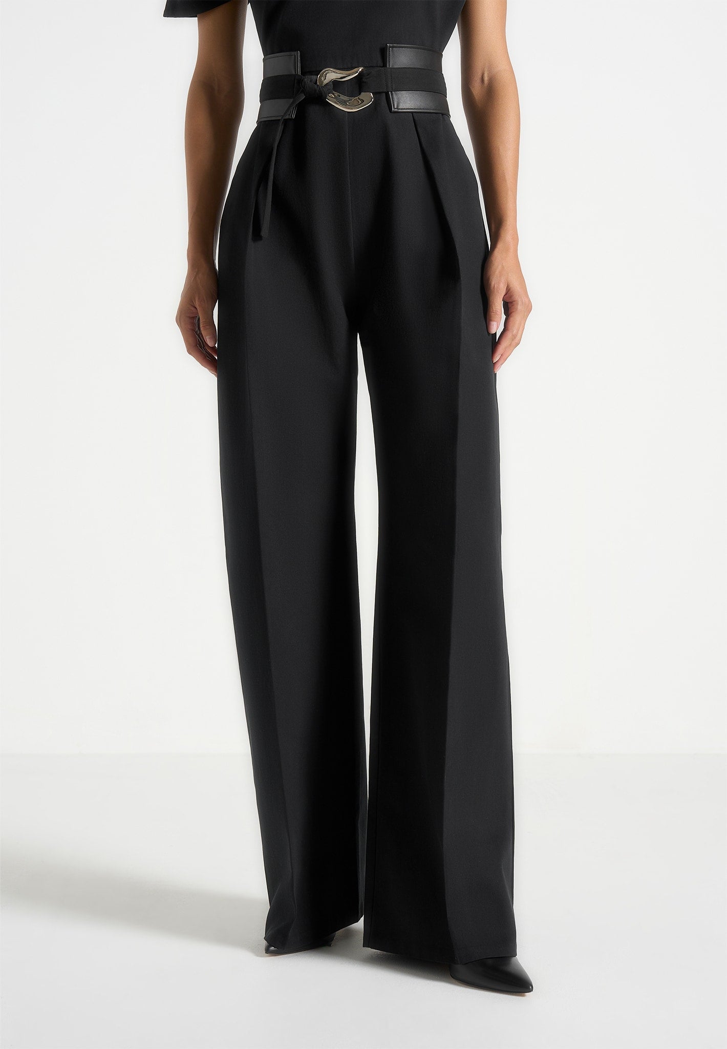 Valerie - Tailored Off Shoulder Jumpsuit With Belt - Black