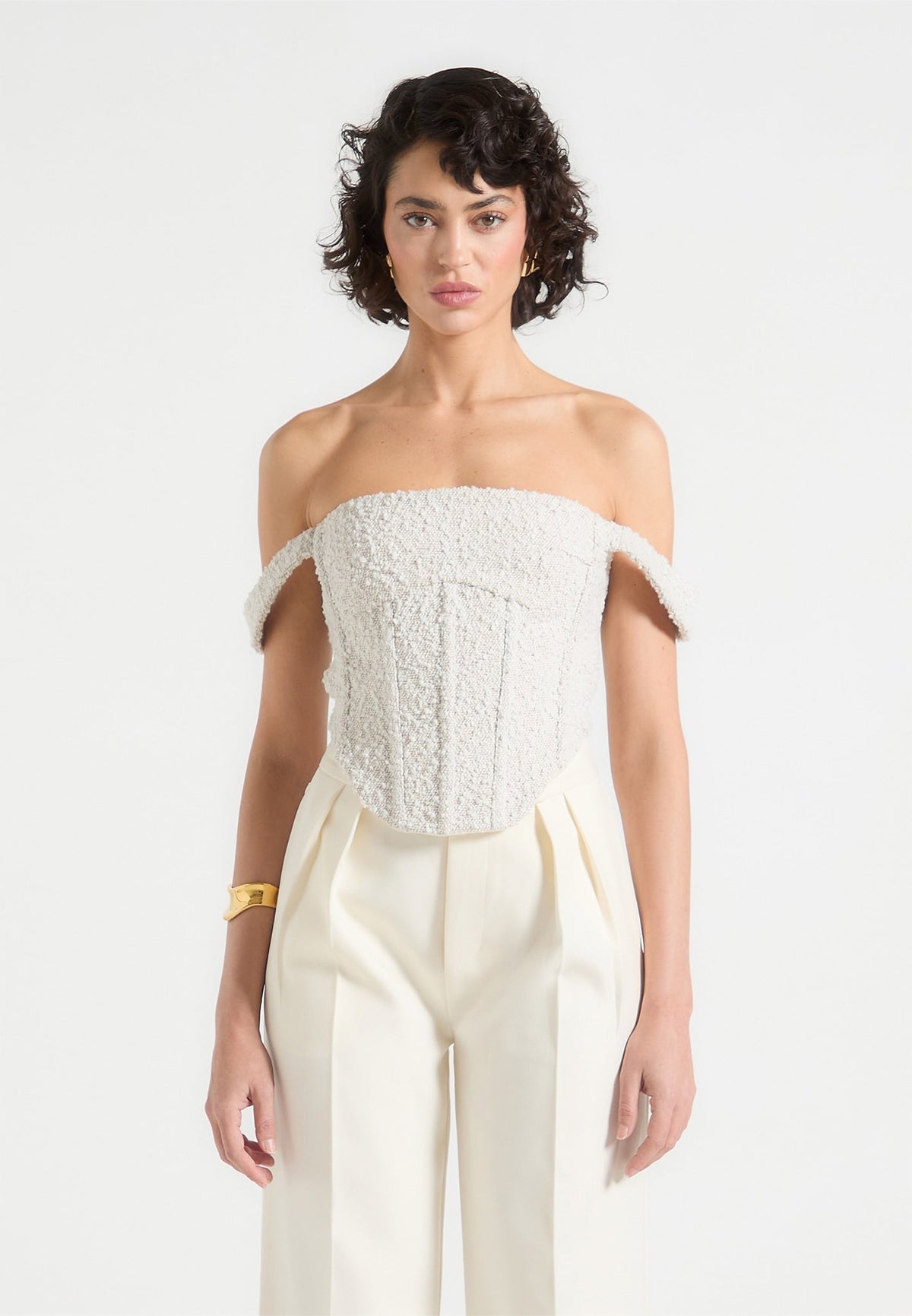 Bonnie - Boucle Bardot Corset Top - Off White