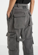 Mid Rise Cargo Pants - Washed Grey