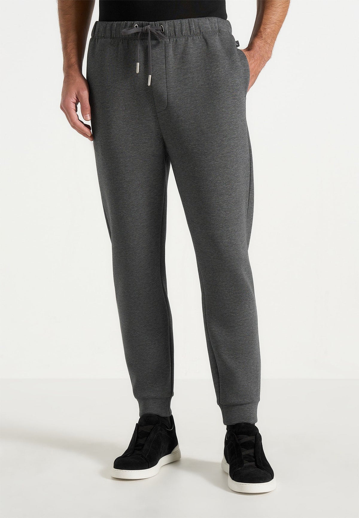JS008 - Neoprene Minimal Tapered Fit Cuffed Joggers - Charcoal Grey