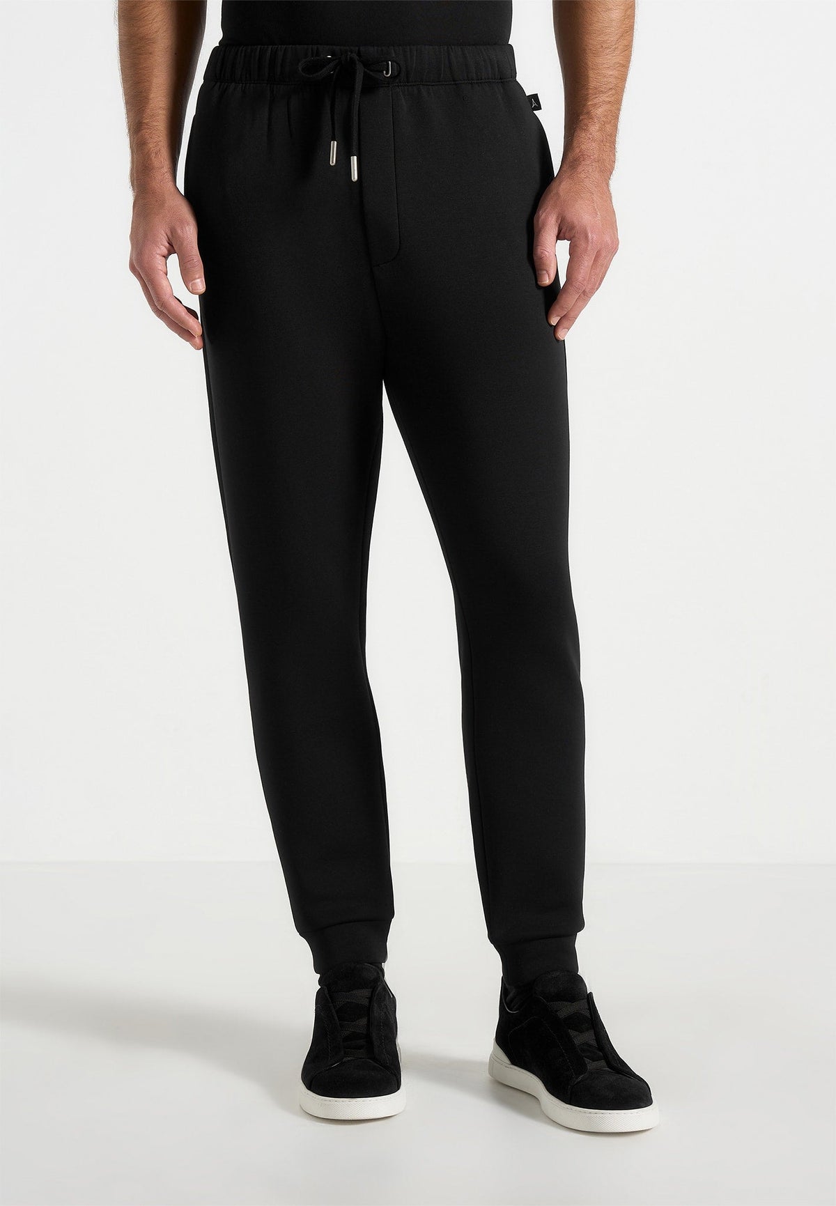 JS008 - Neoprene Minimal Tapered Fit Cuffed Joggers - Black