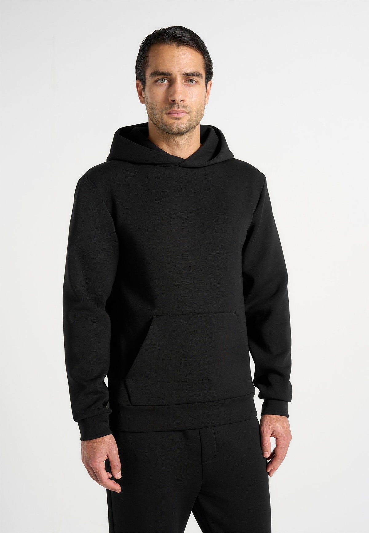 JS007 - Neoprene Minimal Regular Fit Hoodie - Black