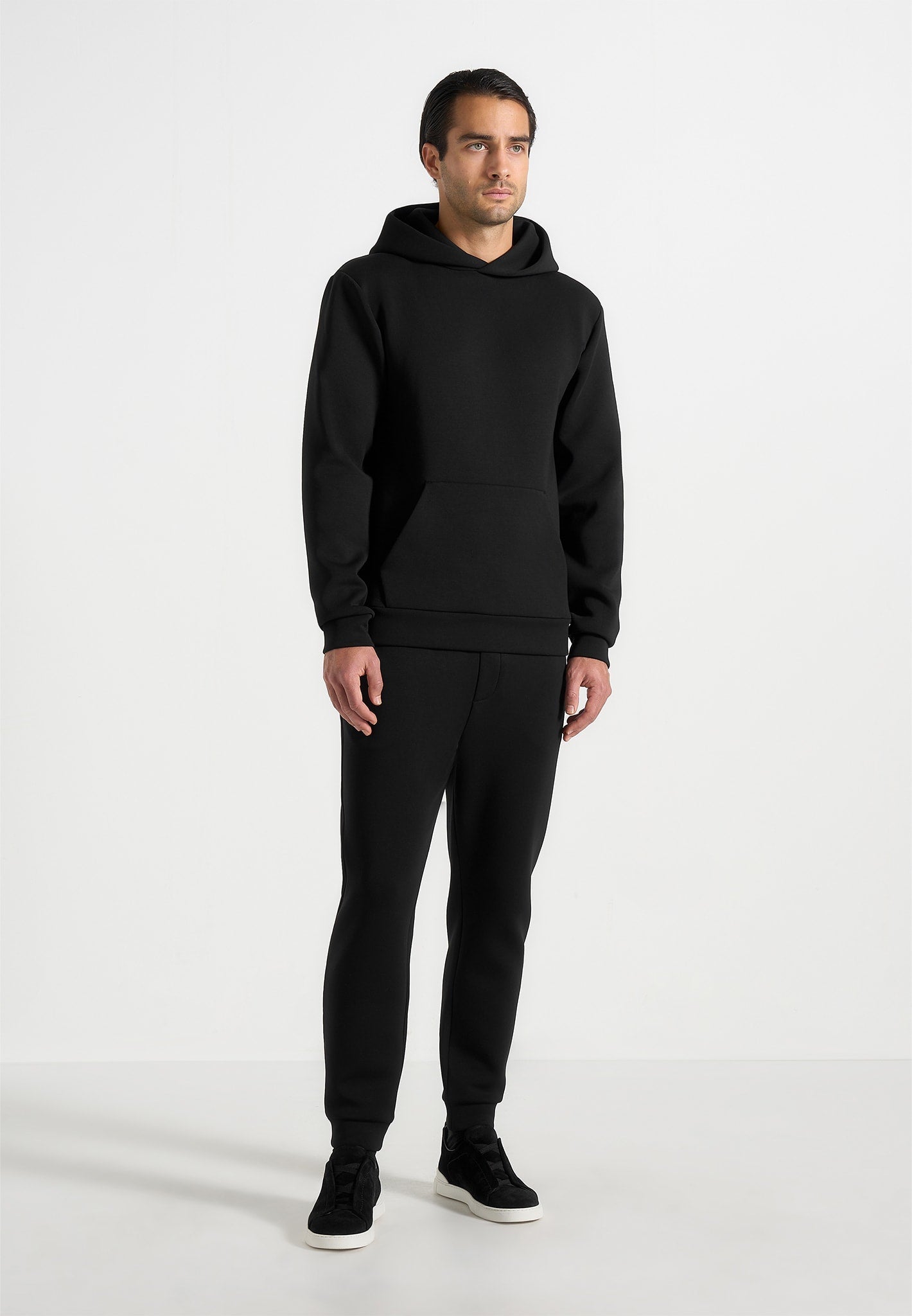 Drew - Neoprene Minimal Regular Fit Hoodie - Black