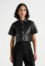 Dory - Leather Cropped Shirt - Black