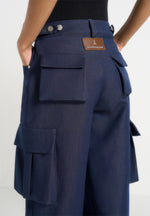 Emilie - High Waisted Cargo Pants - Indigo