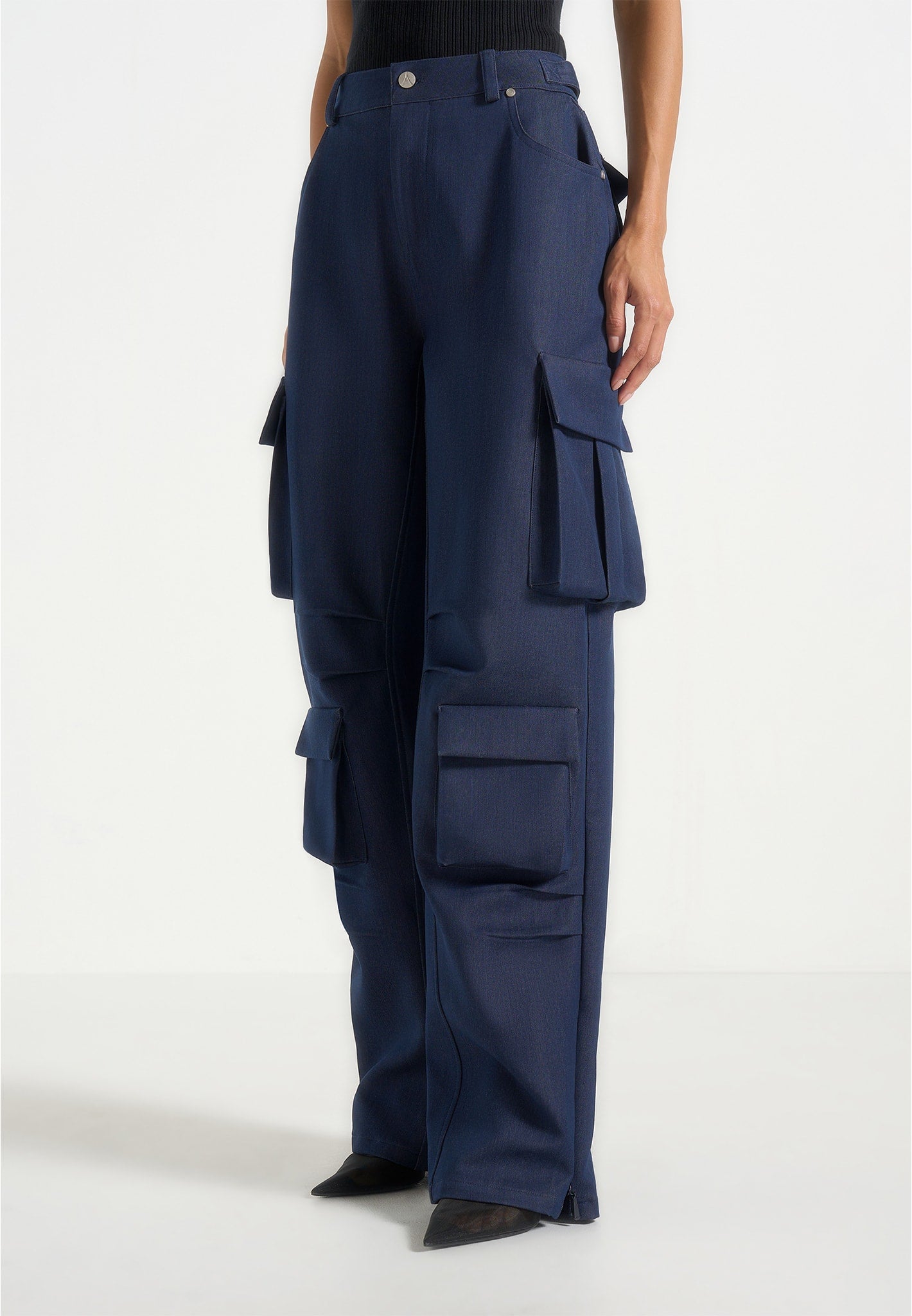 Emilie - High Waisted Cargo Pants - Indigo