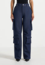 Emilie - High Waisted Cargo Pants - Indigo