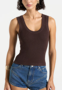 VS001 - Scoop Neck Ribbed Cotton Vest - Brown