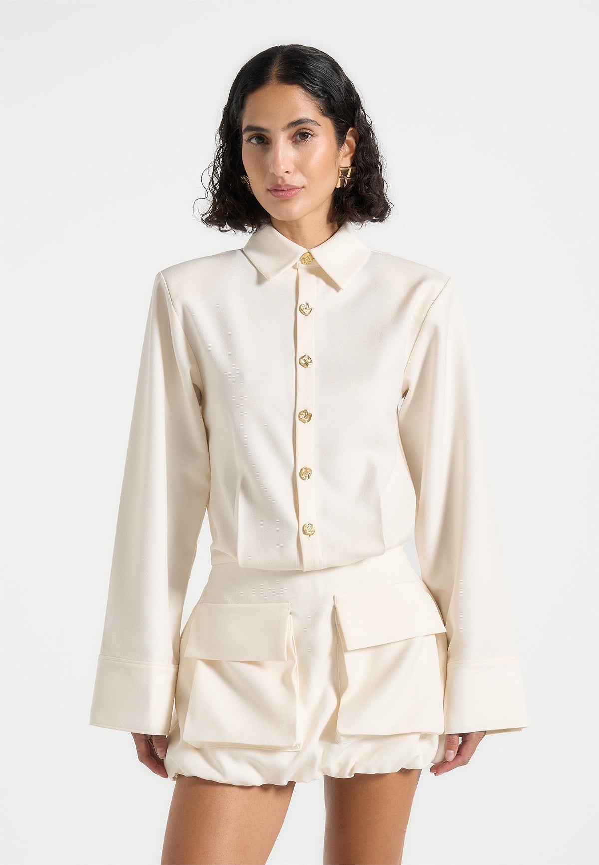 Laure - Cargo Shirt Mini Dress - Cream